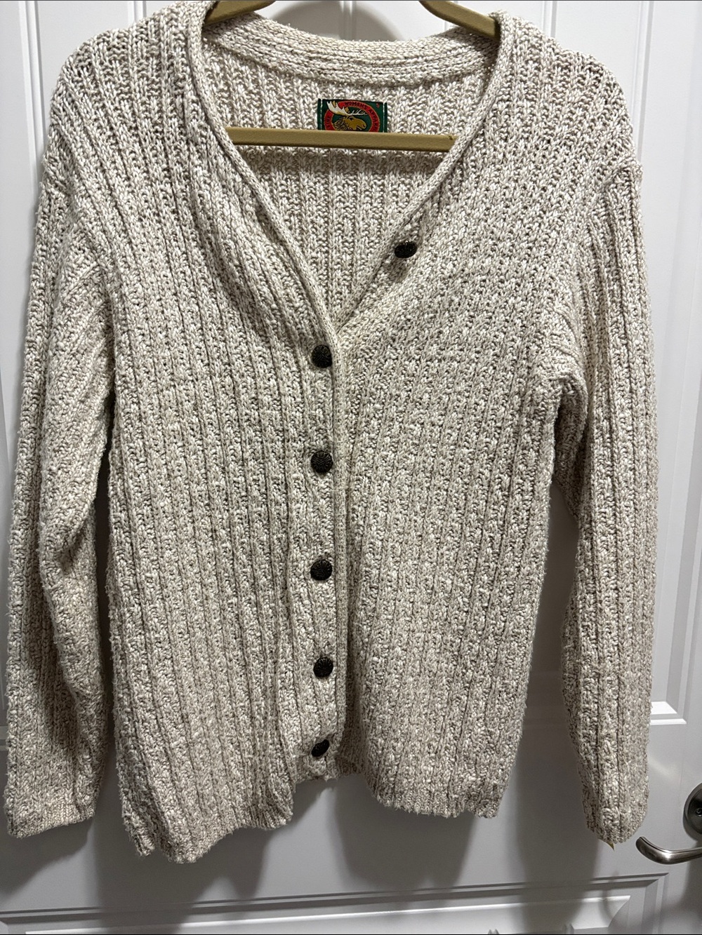 Women’s Alps S Oatmeal Chunky Knit Cardigan Made in USA